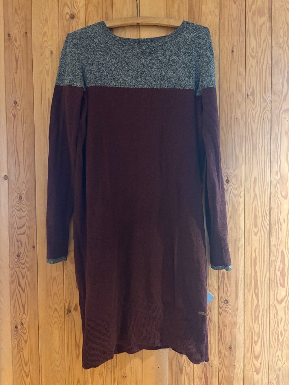 Roots Long Sleeve Two Toned Sweater Midi Dress